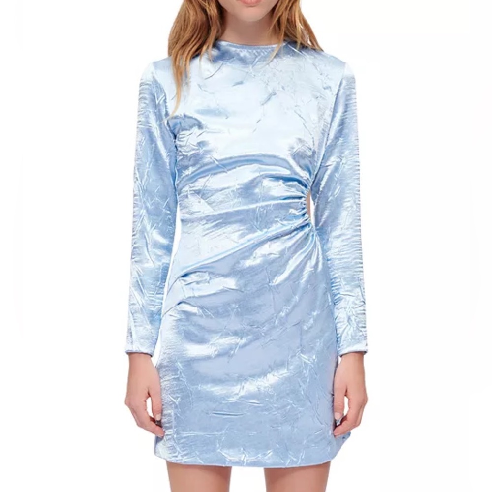 Maje Rilexette Blue Ruched Long Sleeve Bodycon Cutout Dress NWT